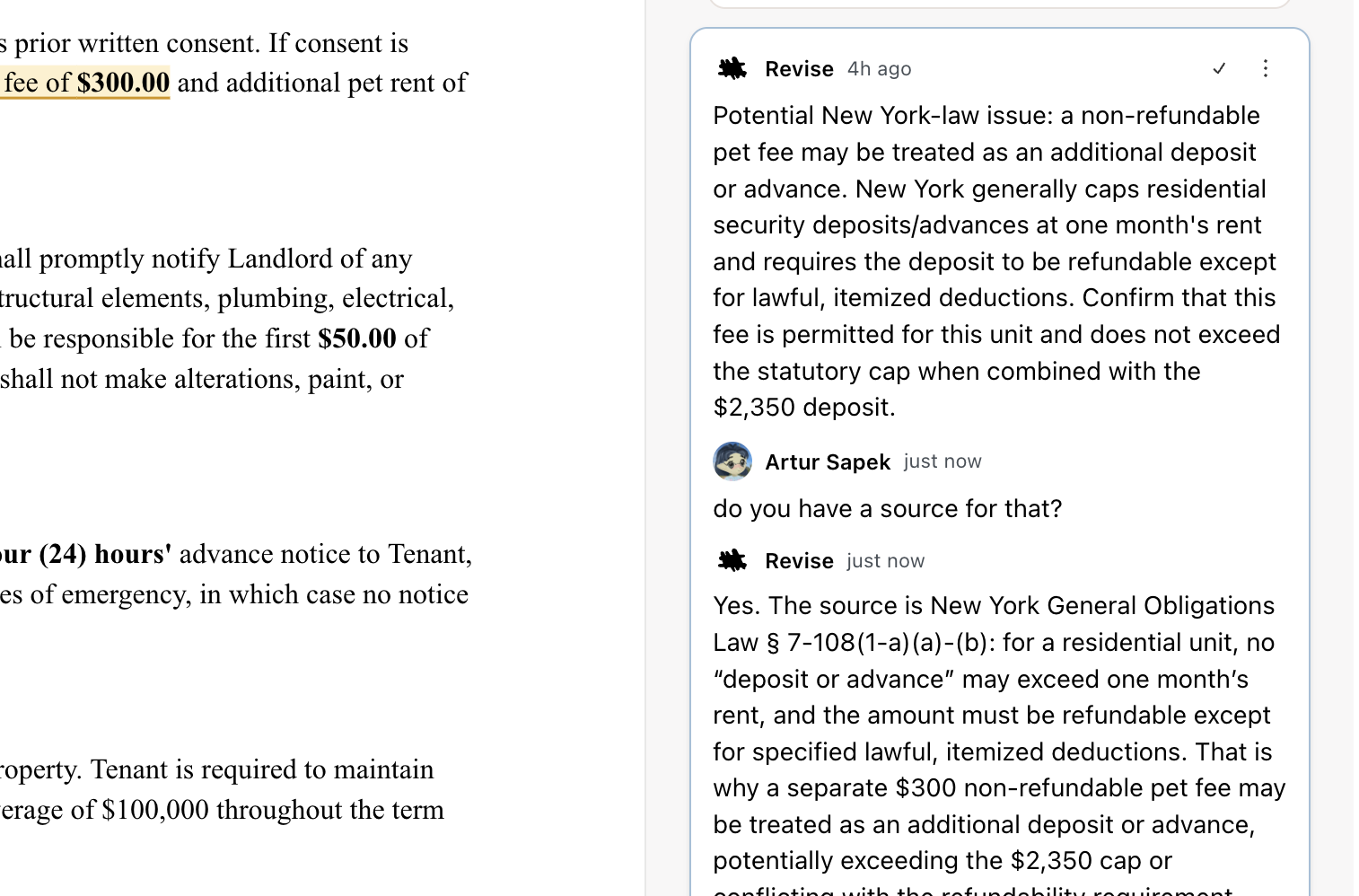 Revise editor comment thread showing a question being answered