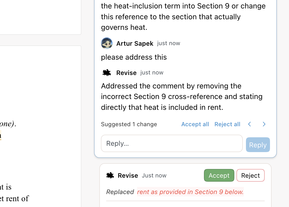 Revise editor comment thread showing an error being resolved